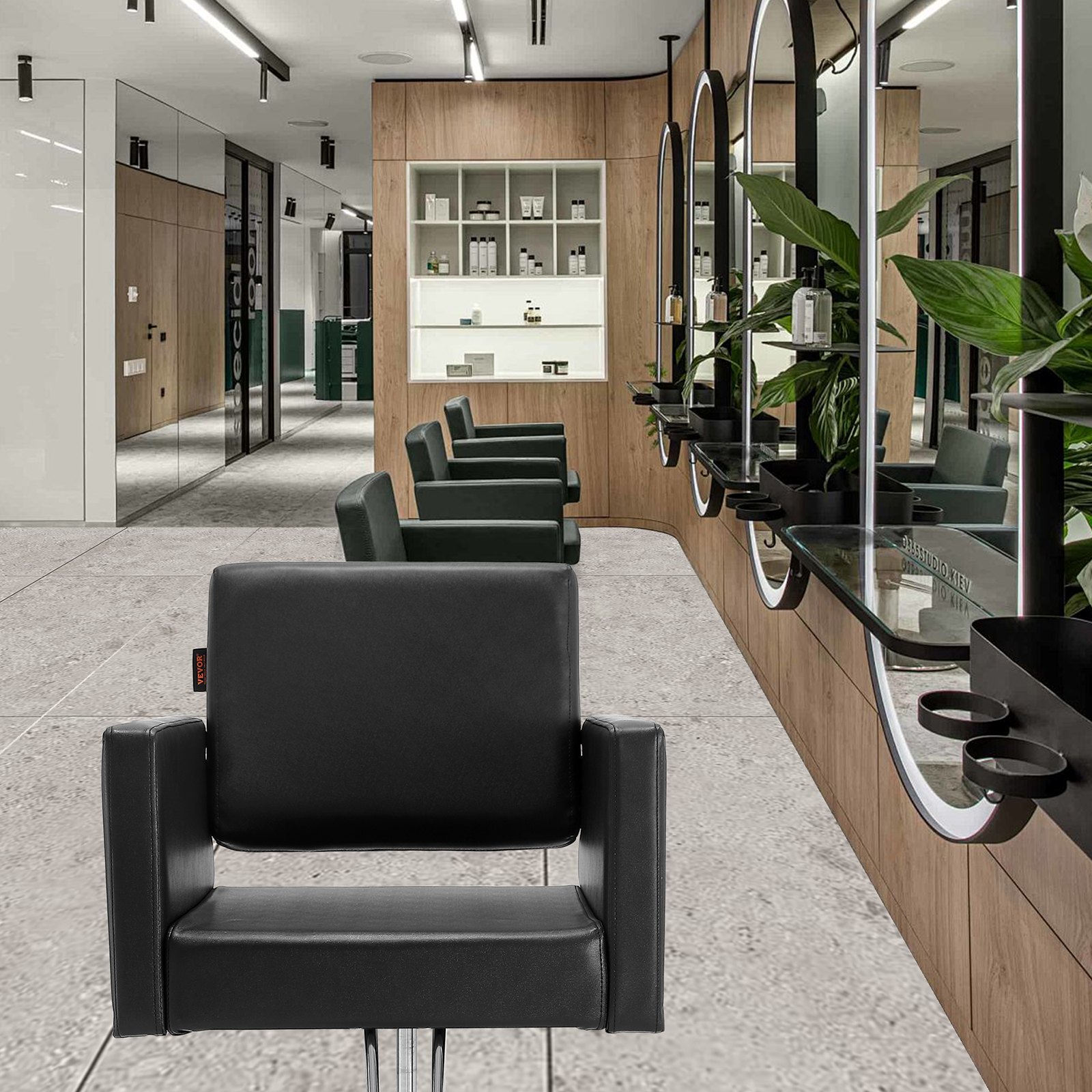 Silla de peluquería VEVOR, silla de barbero para estilistas, con bomba hidráulica de alta resistencia, giratoria 360° y reposapiés para spa, champú, carga máxima 150 kg, color negro