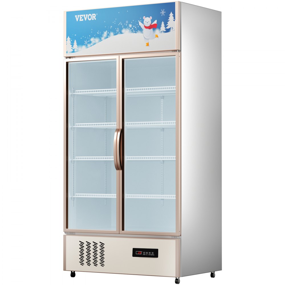 Refrigerador comercial VEVOR, refrigerador de exhibición vertical para bebidas, puerta de vidrio con luz LED para hogar, tienda, gimnasio u oficina, (23 pies cúbicos, puerta doble abatible)
