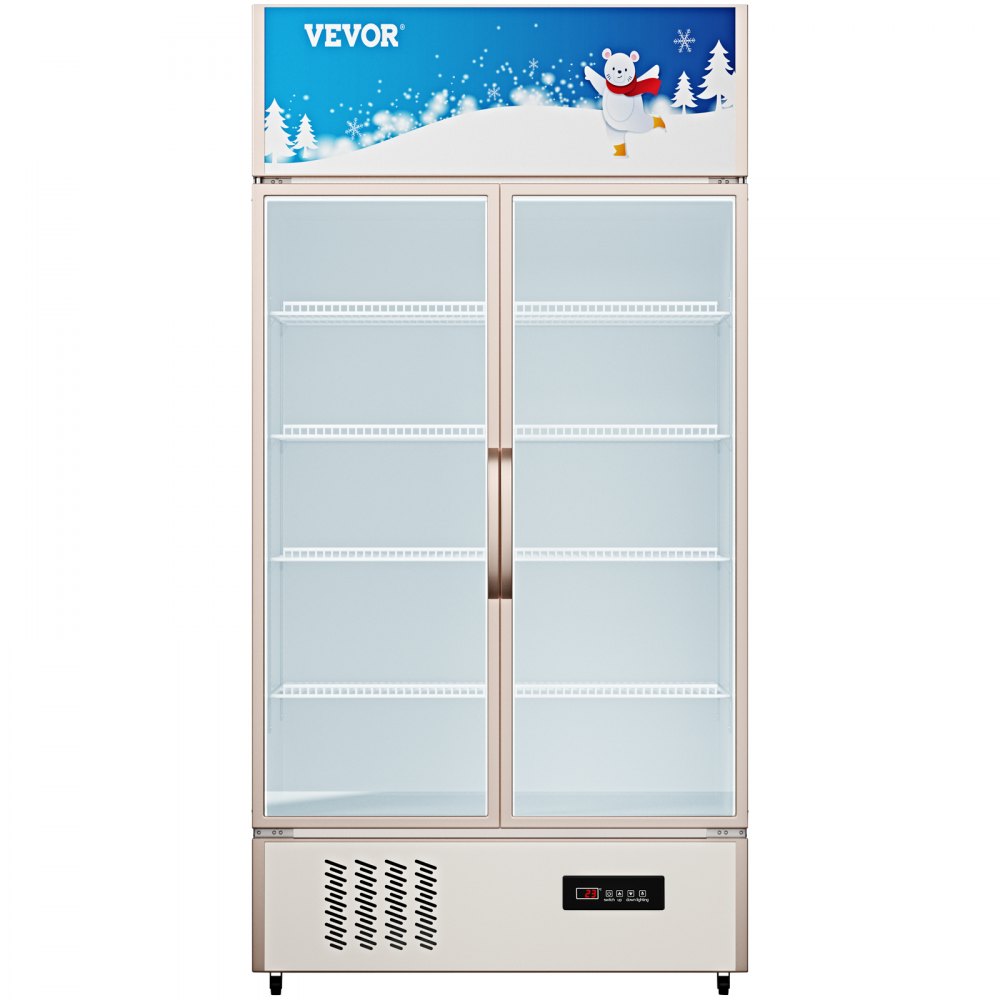 Refrigerador comercial VEVOR, refrigerador de exhibición vertical para bebidas, puerta de vidrio con luz LED para hogar, tienda, gimnasio u oficina, (23 pies cúbicos, puerta doble abatible)