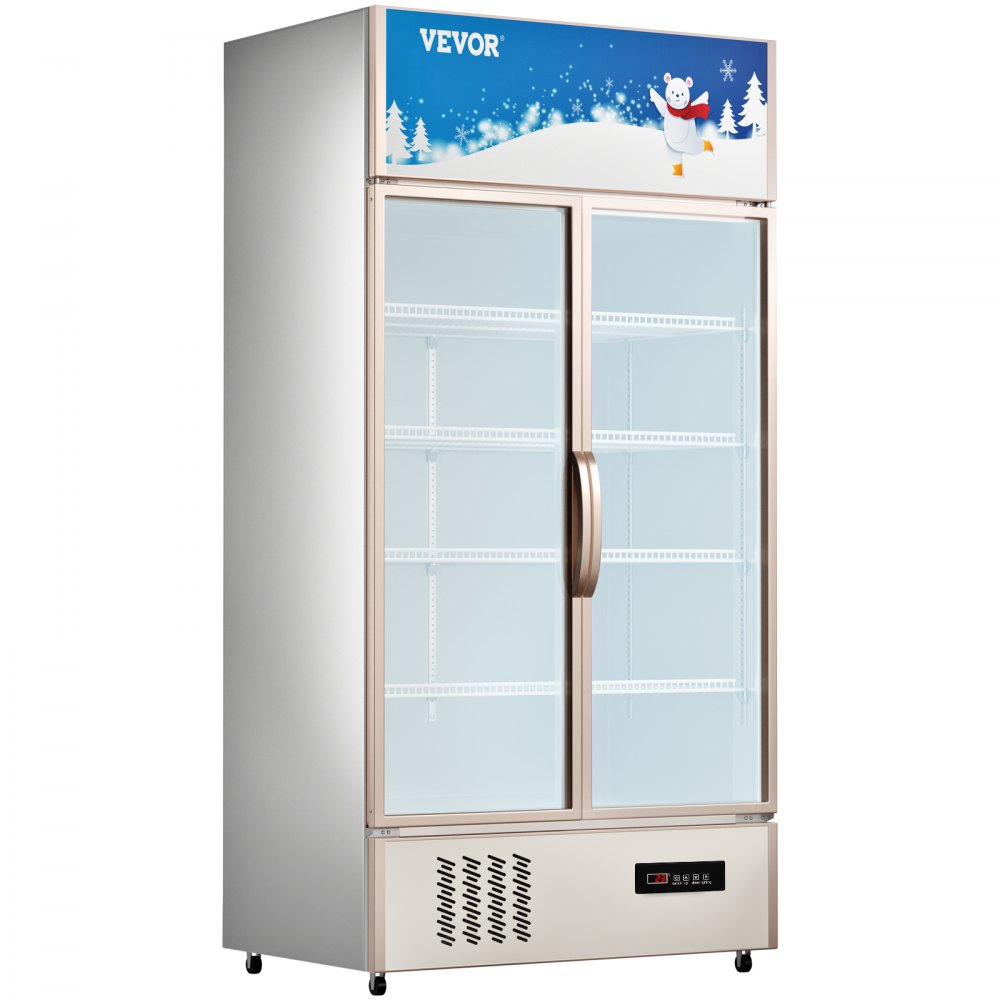 Refrigerador comercial VEVOR, refrigerador de exhibición vertical para bebidas, puerta de vidrio con luz LED para hogar, tienda, gimnasio u oficina, (23 pies cúbicos, puerta doble abatible)