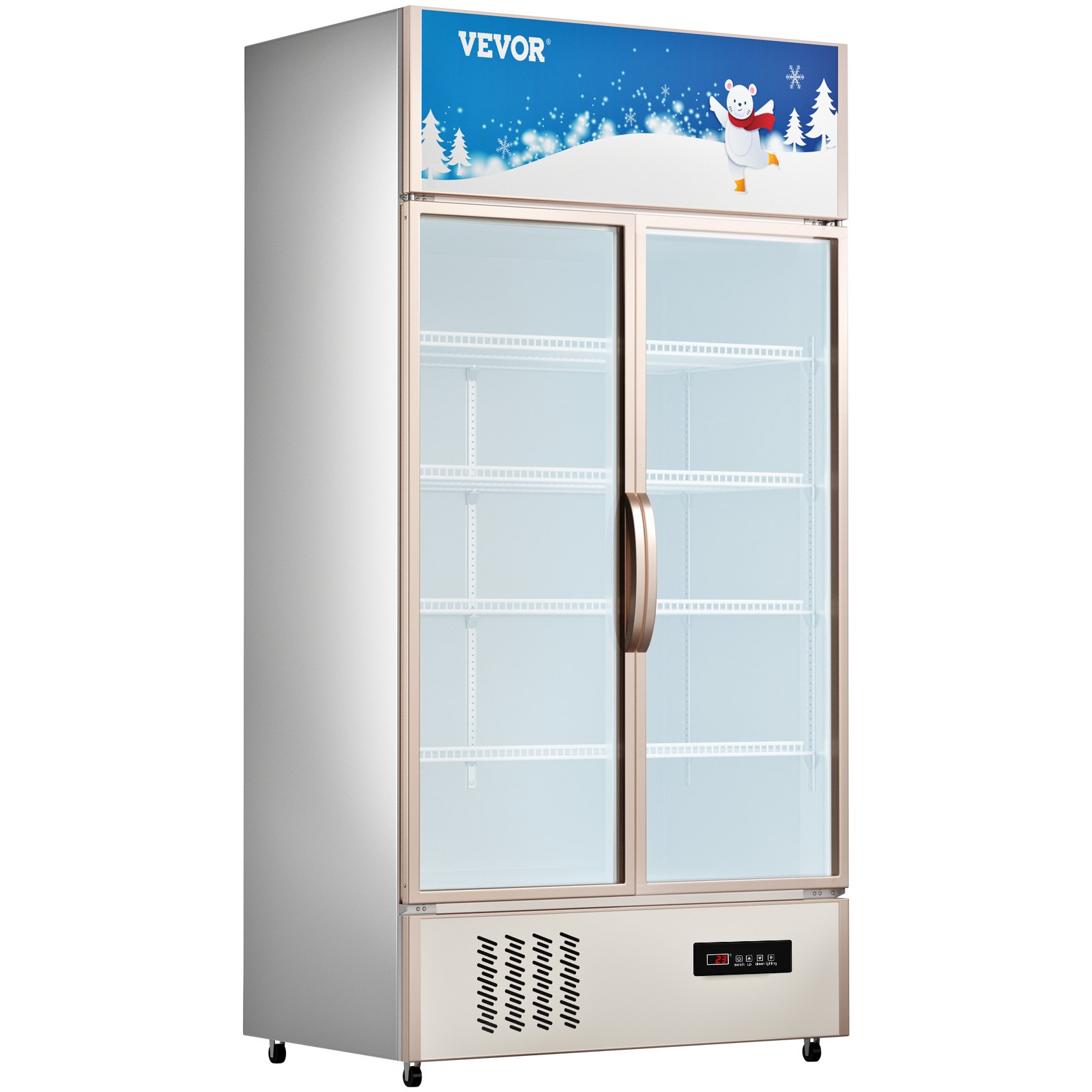 Refrigerador comercial VEVOR, refrigerador de exhibición vertical para bebidas, puerta de vidrio con luz LED para hogar, tienda, gimnasio u oficina, (23 pies cúbicos, puerta doble abatible)