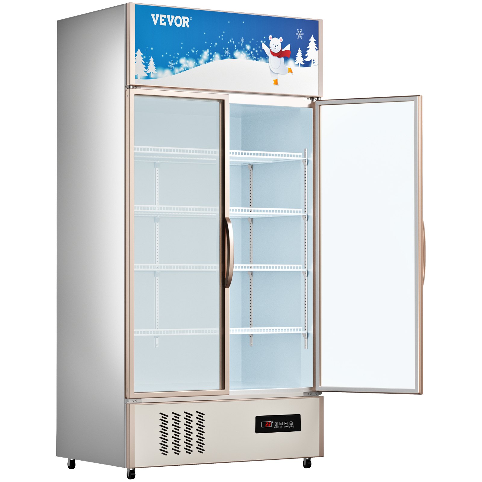 Refrigerador comercial VEVOR, refrigerador de exhibición vertical para bebidas, puerta de vidrio con luz LED para hogar, tienda, gimnasio u oficina, (23 pies cúbicos, puerta doble abatible)
