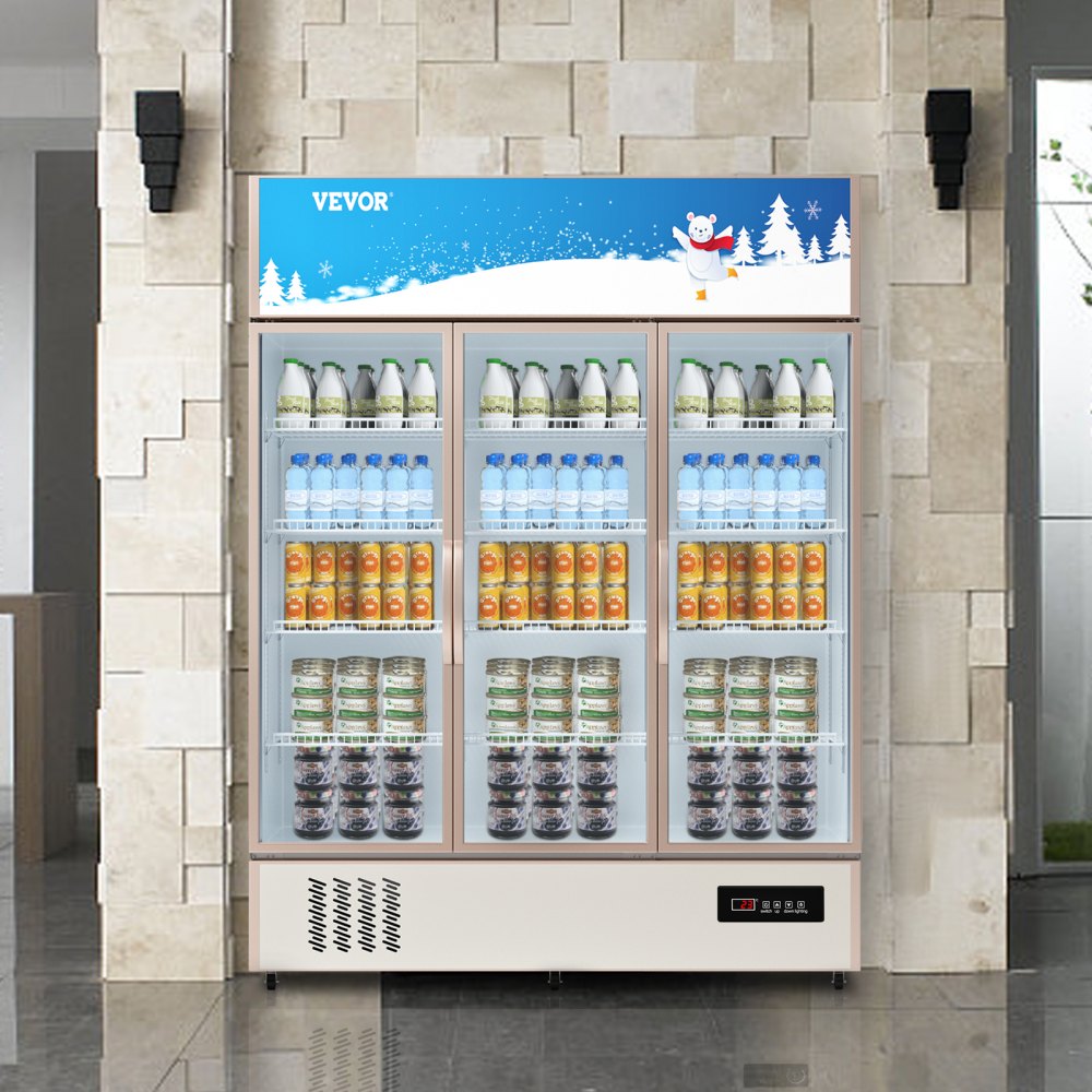 Refrigerador comercial VEVOR, refrigerador de exhibición vertical para bebidas, puerta de vidrio con luz LED para hogar, tienda, gimnasio u oficina, (35 pies cúbicos, puerta triple abatible)