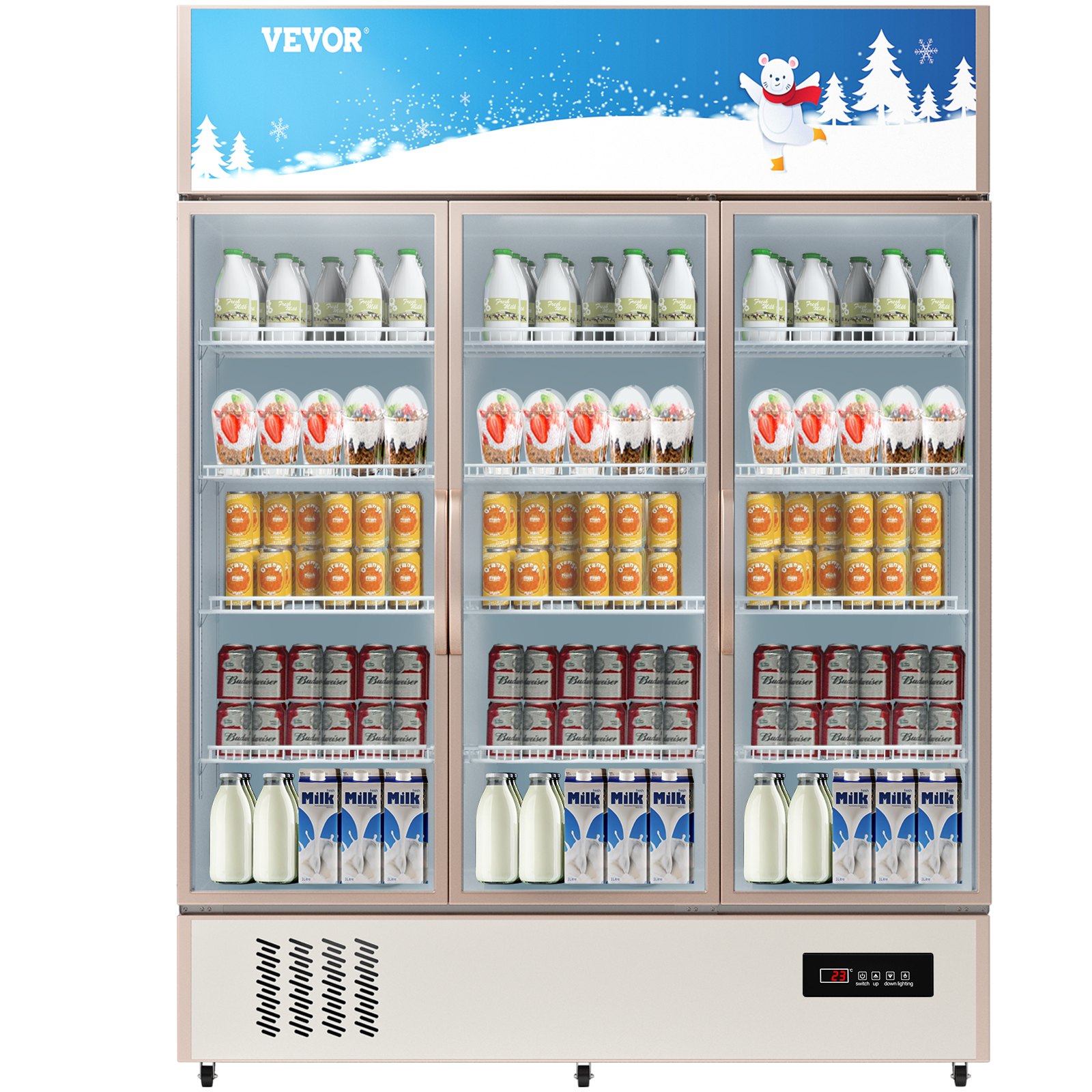 Refrigerador comercial VEVOR, refrigerador de exhibición vertical para bebidas, puerta de vidrio con luz LED para hogar, tienda, gimnasio u oficina, (35 pies cúbicos, puerta triple abatible)
