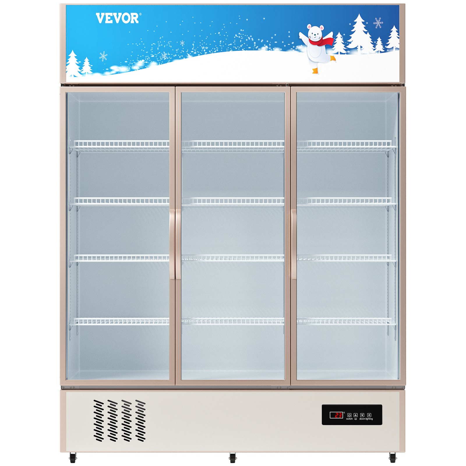 Refrigerador comercial VEVOR, refrigerador de exhibición vertical para bebidas, puerta de vidrio con luz LED para hogar, tienda, gimnasio u oficina, (35 pies cúbicos, puerta triple abatible)