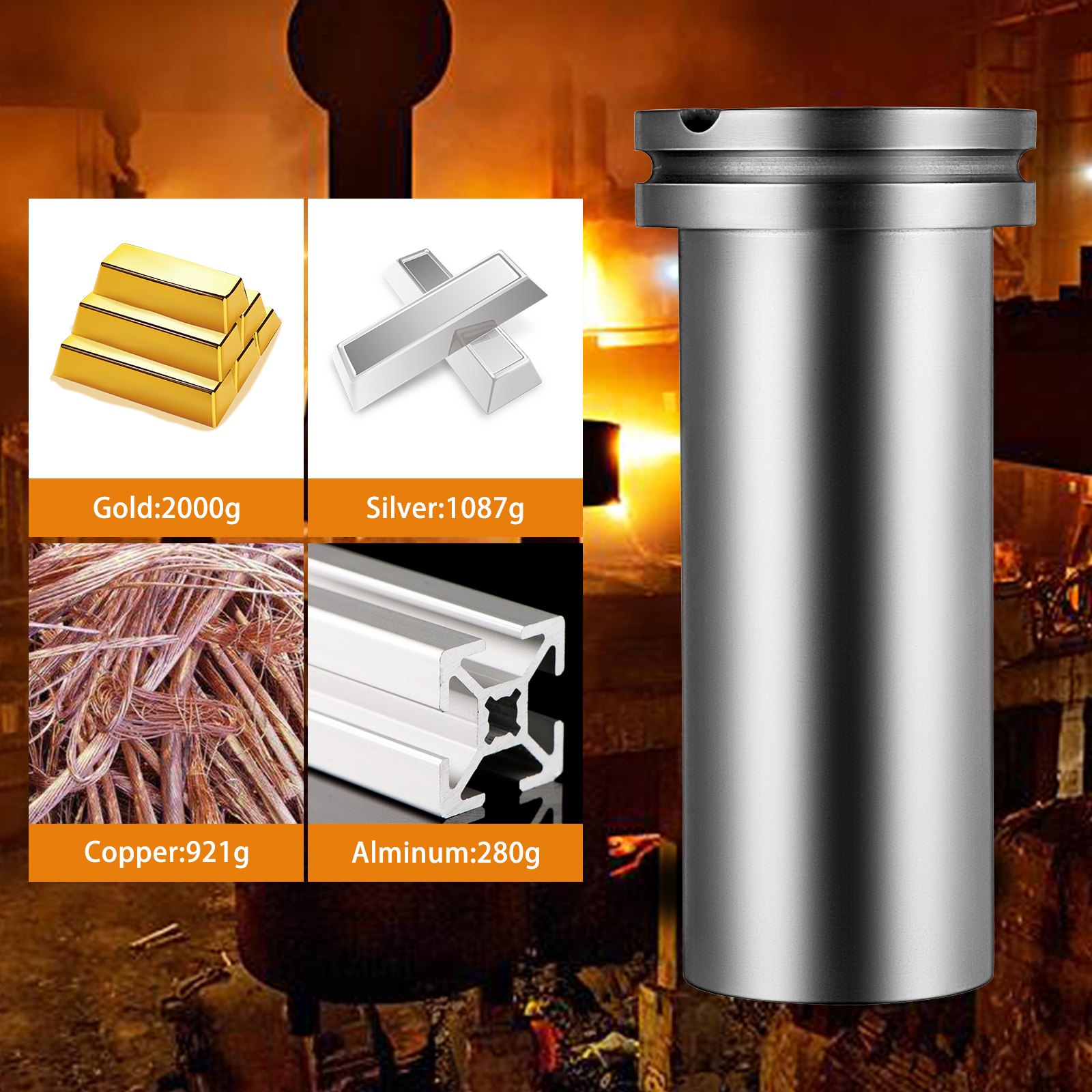 VEVOR Crisol de grafito de alta pureza, horno de grafito de 2 kg, crisol de grafito de doble anillo para fundición de metal, oro, plata, cobre, aluminio, horno de fundición de metal y grafito