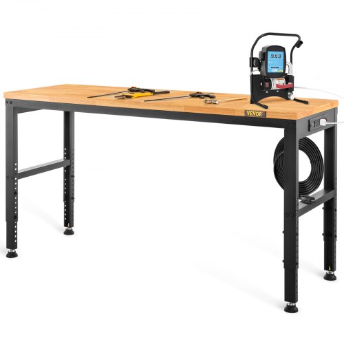 VEVOR Banco de trabajo de altura ajustable, mesa de garaje de 48\" LX 24\" WX 38.1\" H con alturas de 28.3\" - 38.1\" y capacidad de carga de 2000 LBS, con tomas de corriente, tapa de madera dura, mar