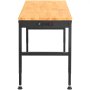 Banco de trabajo ajustable VEVOR con tablero de madera, estructura de metal negro y regleta de enchufes incorporada.