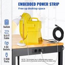 VEVOR Banco de trabajo de altura ajustable, mesa de garaje de 61 x 20 pulgadas con alturas de 27,1 a 36 pulgadas y capacidad de carga de 2000 libras, con tomas de corriente, tapa de madera dura, marco