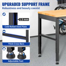VEVOR Banco de trabajo de altura ajustable, mesa de garaje de 61 x 20 pulgadas con alturas de 27,1 a 36 pulgadas y capacidad de carga de 2000 libras, con tomas de corriente, tapa de madera dura, marco