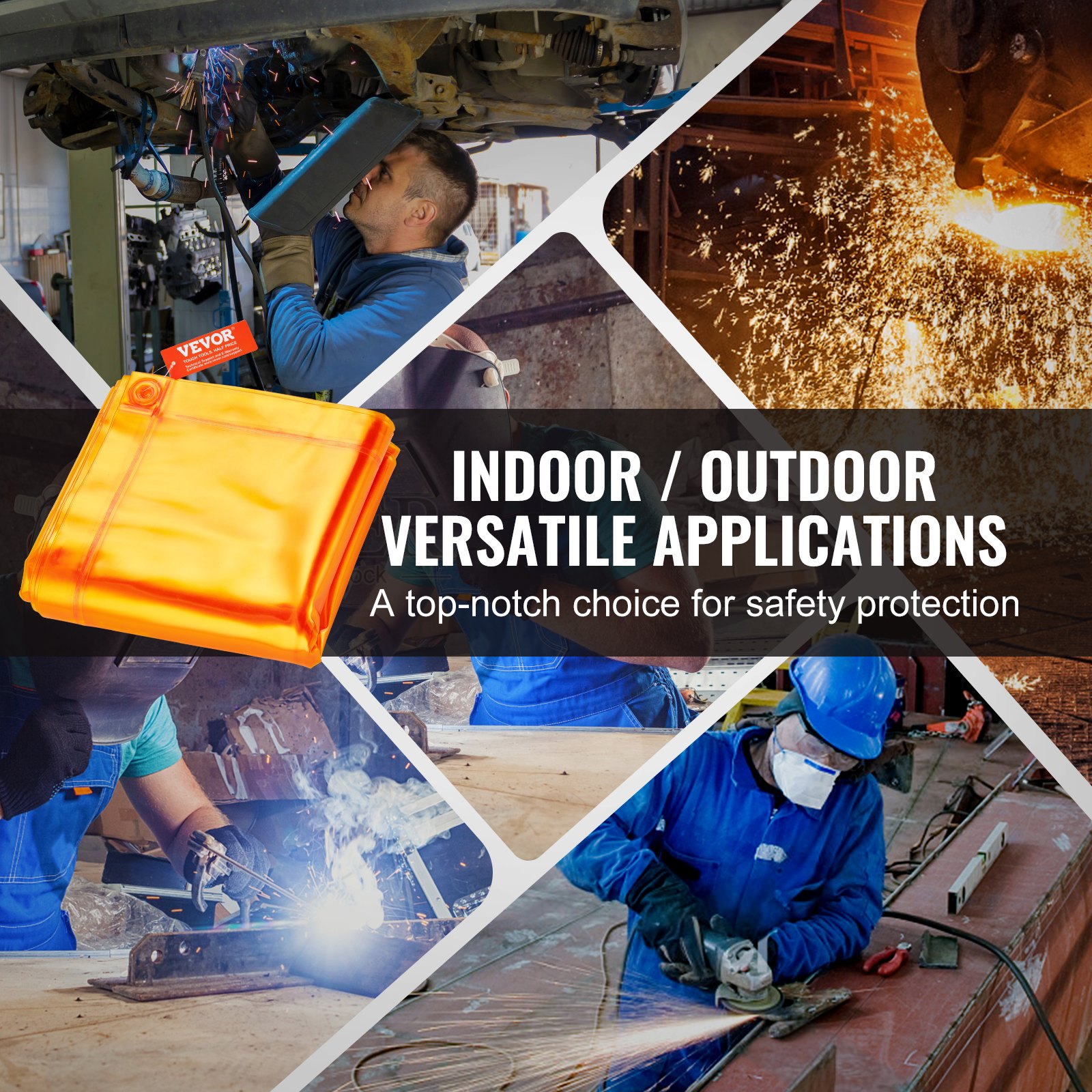 Pantalla de soldadura VEVOR con marco, 1,83 m x 2,44 m, 3 paneles, protección de soldadura de vinilo ignífugo con 12 ruedas giratorias (6 con bloqueo), móvil y profesional para taller, color amarillo