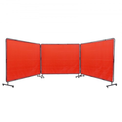 Pantalla de soldadura VEVOR con marco, 1,83 m x 2,44 m, 3 paneles, protección de soldadura de vinilo ignífugo con 12 ruedas giratorias (6 con bloqueo), móvil y profesional para taller, color rojo