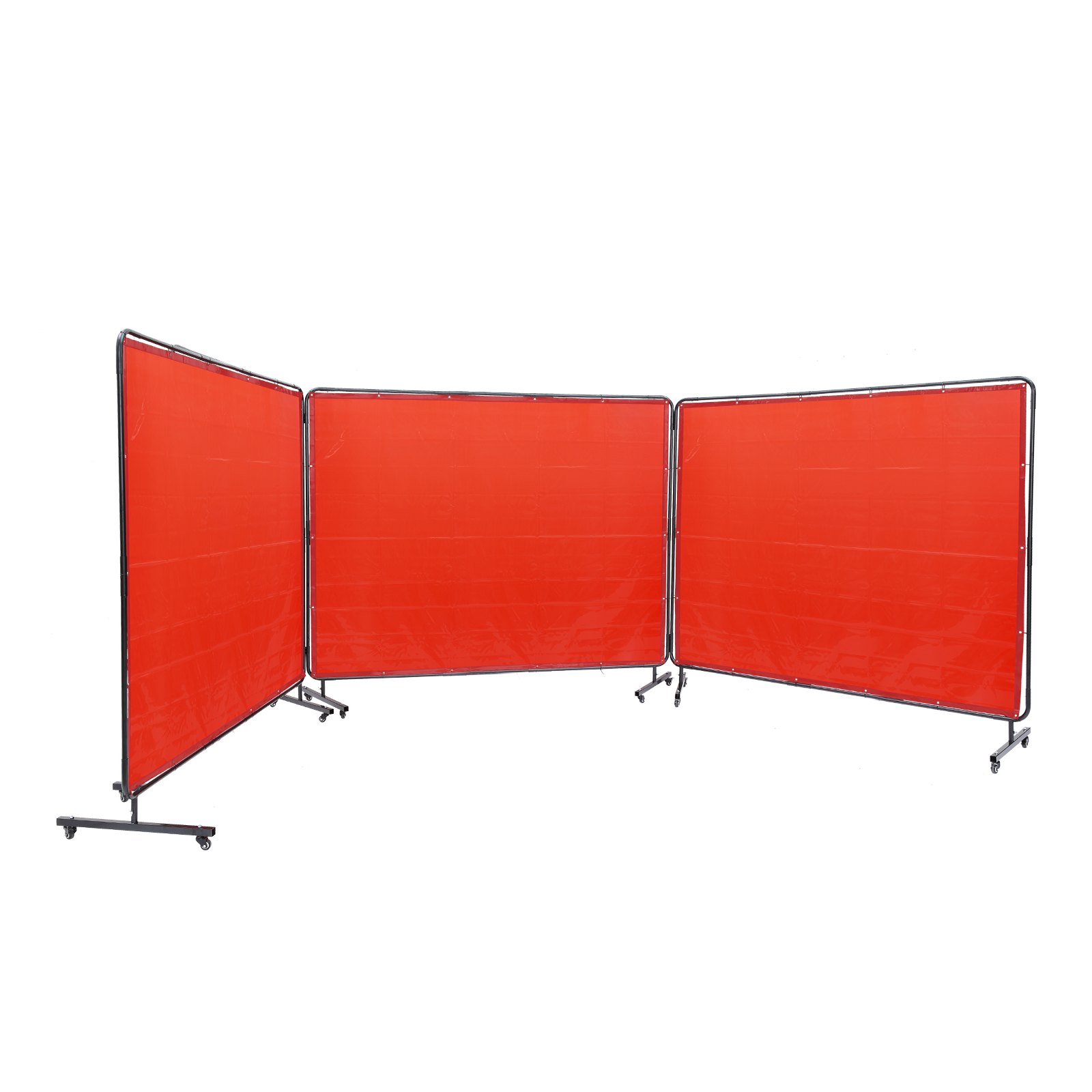 Pantalla de soldadura VEVOR con marco, 1,83 m x 2,44 m, 3 paneles, protección de soldadura de vinilo ignífugo con 12 ruedas giratorias (6 con bloqueo), móvil y profesional para taller, color rojo