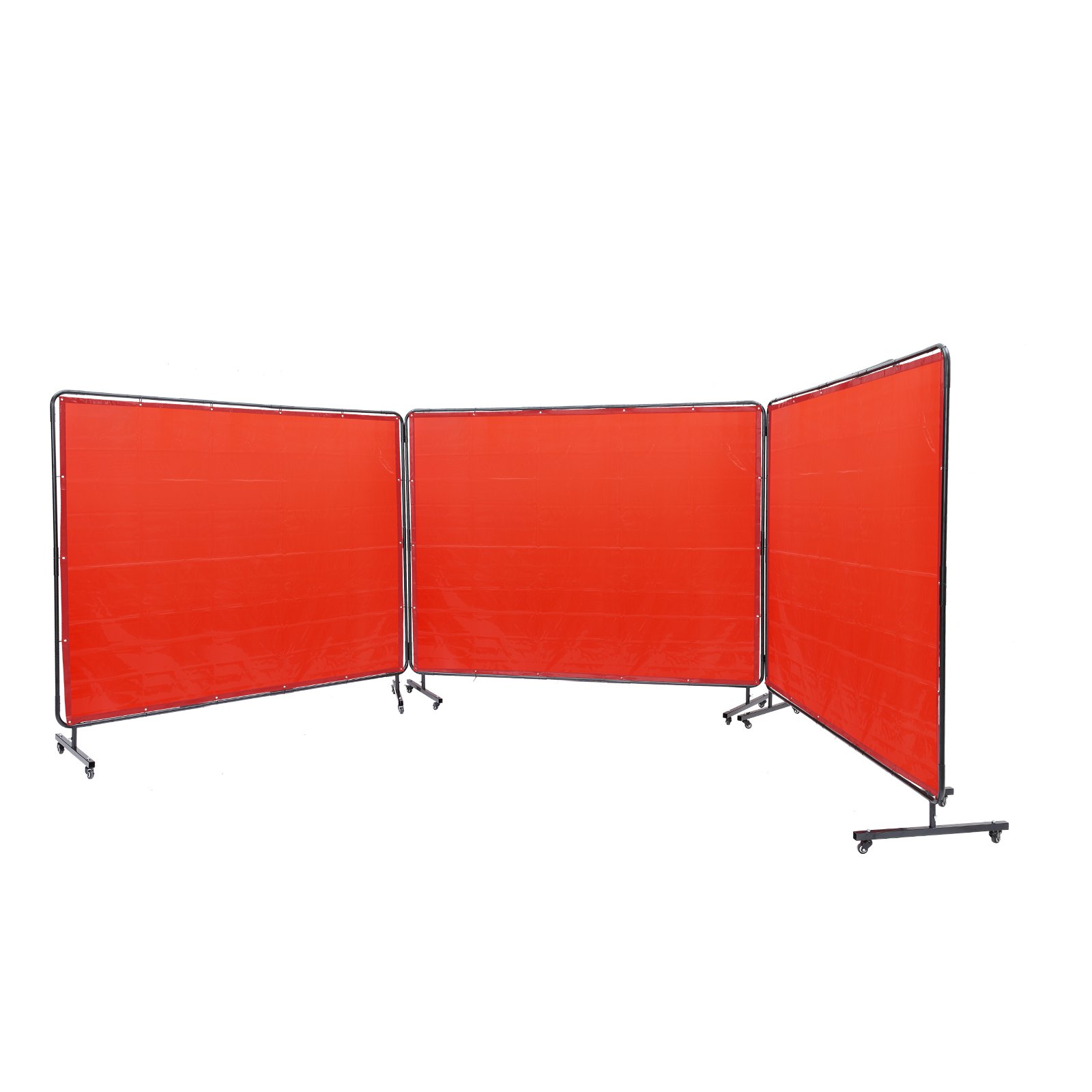 Pantalla de soldadura VEVOR con marco, 1,83 m x 2,44 m, 3 paneles, protección de soldadura de vinilo ignífugo con 12 ruedas giratorias (6 con bloqueo), móvil y profesional para taller, color rojo