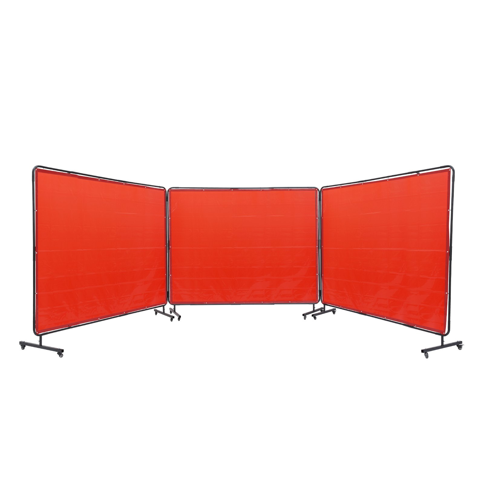 Pantalla de soldadura VEVOR con marco, 1,83 m x 2,44 m, 3 paneles, protección de soldadura de vinilo ignífugo con 12 ruedas giratorias (6 con bloqueo), móvil y profesional para taller, color rojo