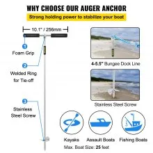 VEVOR Ancla de arena, barrena de 36 pulgadas de longitud para la playa y banco de arena, anclaje de tornillo de acero inoxidable 316 con mango extraíble, línea elástica y bolsa de transporte, para jet