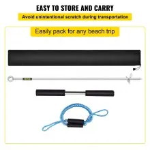 VEVOR Ancla de arena, barrena de 36 pulgadas de longitud para la playa y banco de arena, anclaje de tornillo de acero inoxidable 316 con mango extraíble, línea elástica y bolsa de transporte, para jet