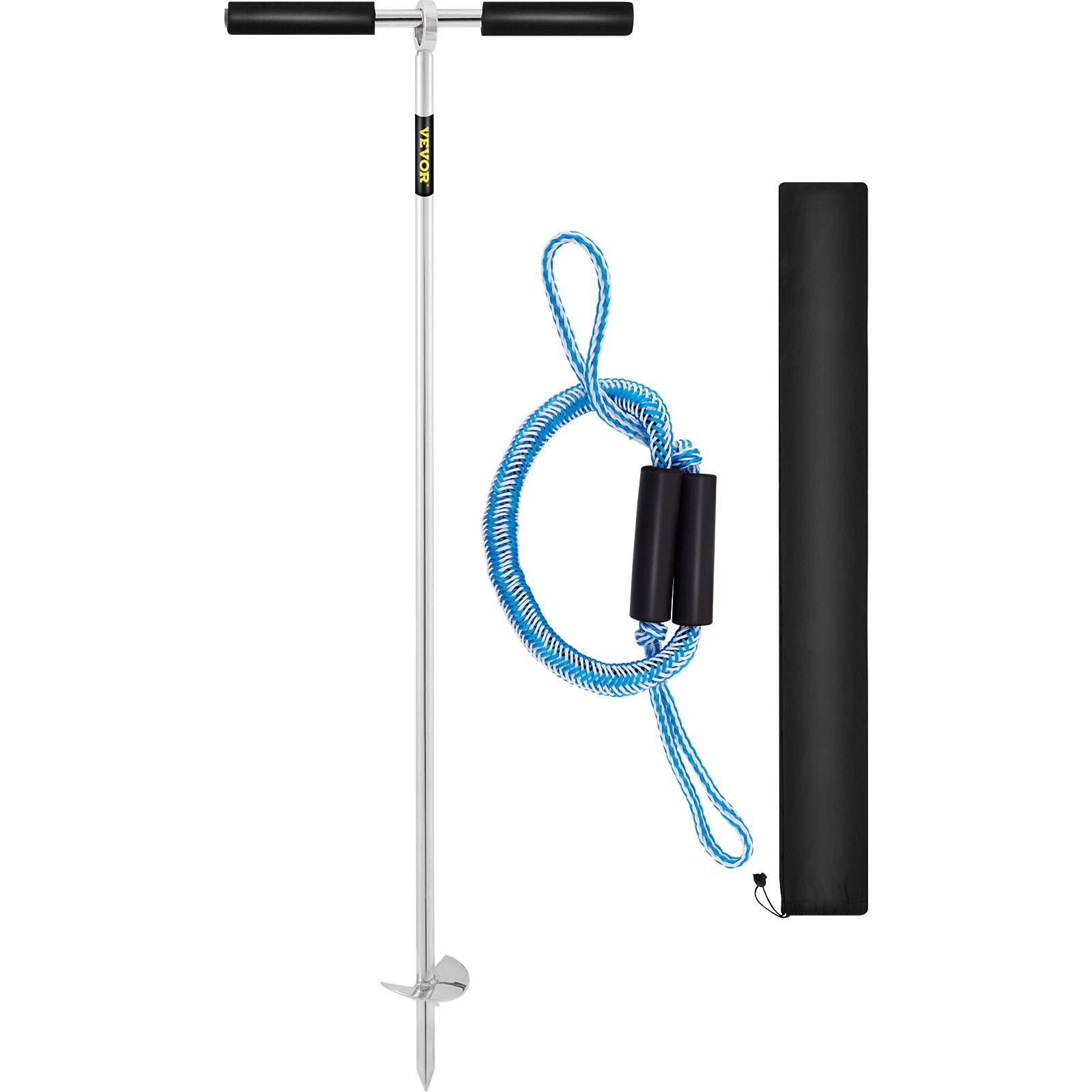 VEVOR Ancla de arena, barrena de 36 pulgadas de longitud para la playa y banco de arena, anclaje de tornillo de acero inoxidable 316 con mango extraíble, línea elástica y bolsa de transporte, para jet