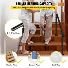 VEVOR Kit de barandillas para escaleras al aire libre, pasamanos de 5 pies 0-5 escalones, ángulo ajustable, barandilla de aluminio negro para escaleras para ancianos, pasamanos para escalones interiores y exteriores