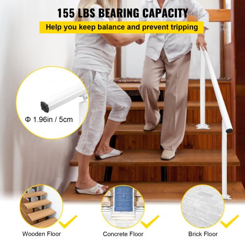 VEVOR Kit de barandillas para escaleras al aire libre, pasamanos de 5 pies 0-5 escalones, ángulo ajustable, barandilla de aluminio blanco para escaleras para ancianos, pasamanos para escalones al aire libre
