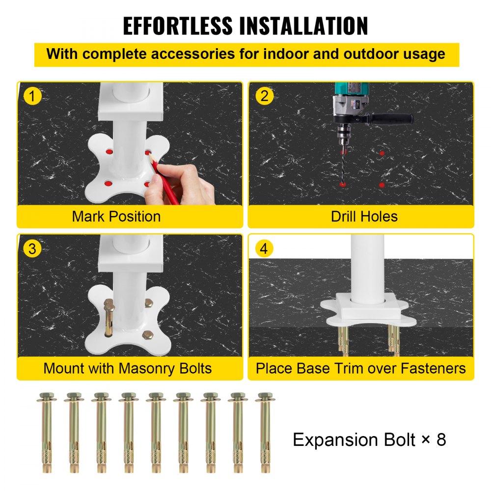 Kit de barandilla de escalera para exteriores VEVOR, pasamanos de 1,5 m para 0-5 escalones, pasamanos de aluminio blanco con ángulo ajustable para personas mayores, pasamanos para escaleras exteriores