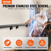 Pasamanos para escaleras VEVOR de 12 pies, pasamanos de montaje en pared para escaleras interiores, pasamanos de aleación de aluminio engrosado con kit de instalación, capacidad de carga de 440 libras para escaleras exteriores