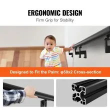 Pasamanos para escaleras VEVOR de 12 pies, pasamanos de montaje en pared para escaleras interiores, pasamanos de aleación de aluminio engrosado con kit de instalación, capacidad de carga de 440 libras para escaleras exteriores