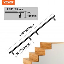 Pasamanos para escaleras VEVOR de 12 pies, pasamanos de montaje en pared para escaleras interiores, pasamanos de aleación de aluminio engrosado con kit de instalación, capacidad de carga de 440 libras para escaleras exteriores