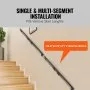 Pasamanos VEVOR para escaleras de 2,1 m, montaje en pared, de aleación de aluminio engrosado con kit de instalación, capacidad de carga de 200 kg, para escaleras exteriores