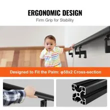 VEVOR Barandilla de escalera, 7 pies, pasamanos de montaje en pared para escaleras interiores, pasamanos de aleación de aluminio engrosado con kit de instalación, barandilla de escalera de capacidad de carga de 440 libras para escaleras exteriores
