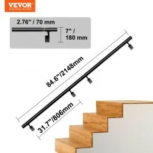 VEVOR Barandilla de escalera, 7 pies, pasamanos de montaje en pared para escaleras interiores, pasamanos de aleación de aluminio engrosado con kit de instalación, barandilla de escalera de capacidad de carga de 440 libras para escaleras exteriores