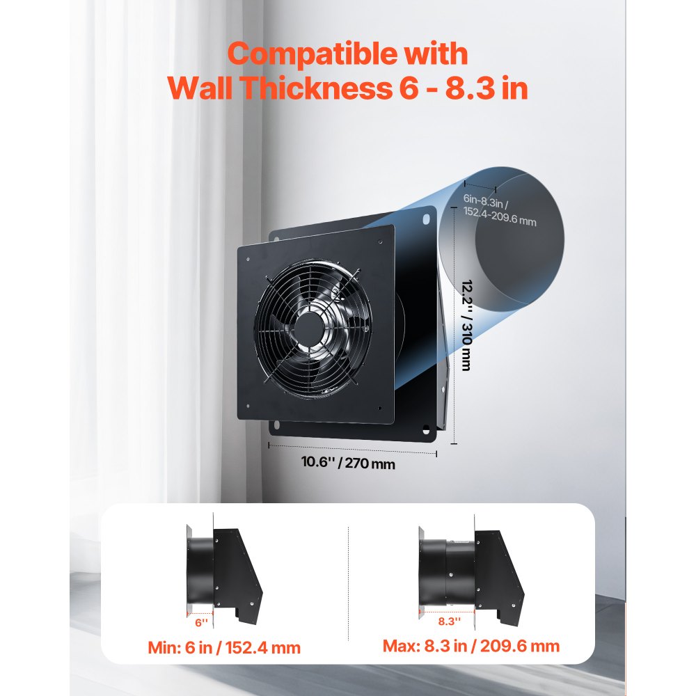 Ventilador de pared VEVOR de 6 pulgadas, 205 CFM, extractor de pared con motor de CA, silencioso, fácil instalación, ideal para baño, garaje, lavandería, trastero. Intercambiador de aire.