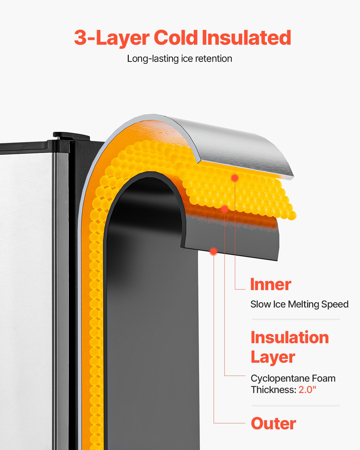 Máquina de hielo empotrada bajo encimera VEVOR, 15 lb/día, con puerta reversible, de acero inoxidable, para cocinas comerciales y domésticas, sin drenaje.
