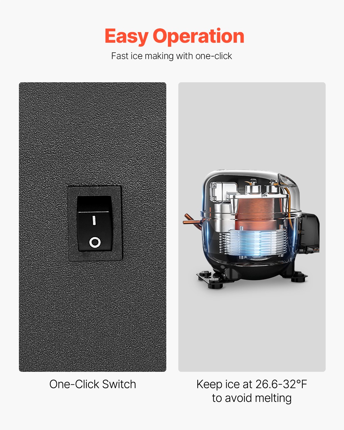 Máquina de hielo empotrada bajo encimera VEVOR, 15 lb/día, con puerta reversible, de acero inoxidable, para cocinas comerciales y domésticas, sin drenaje.