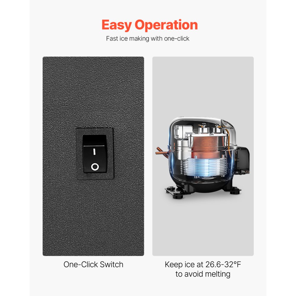 Máquina de hielo empotrada bajo encimera VEVOR, capacidad de 11 kg/día, con puerta reversible, de acero inoxidable, para cocinas comerciales y domésticas, sin drenaje.