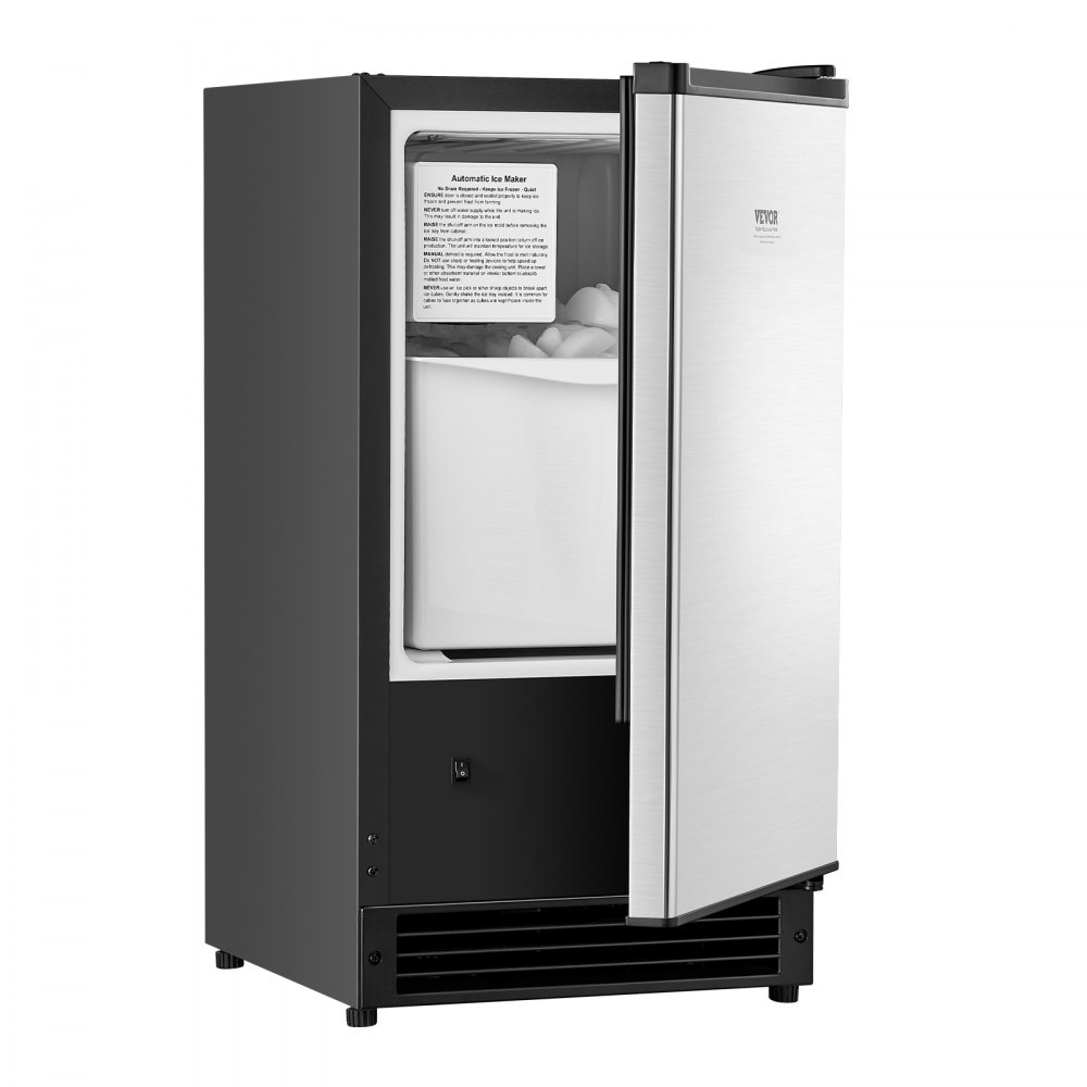Máquina de hielo empotrada bajo encimera VEVOR, capacidad de 11 kg/día, con puerta reversible, de acero inoxidable, para cocinas comerciales y domésticas, sin drenaje.