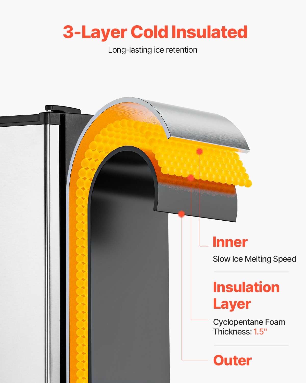 Máquina de hielo empotrada bajo encimera VEVOR, capacidad de 11 kg/día, con puerta reversible, de acero inoxidable, para cocinas comerciales y domésticas, sin drenaje.