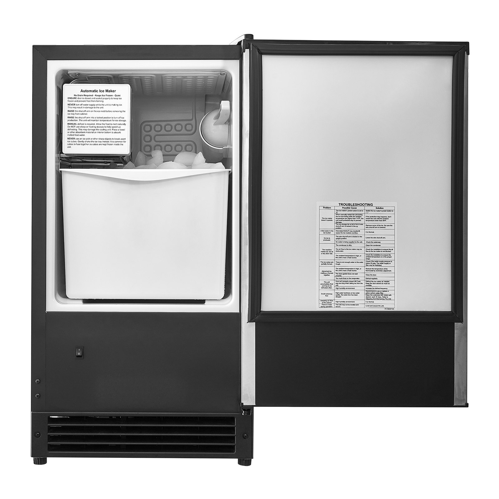 Máquina de hielo empotrada bajo encimera VEVOR, capacidad de 11 kg/día, con puerta reversible, de acero inoxidable, para cocinas comerciales y domésticas, sin drenaje.