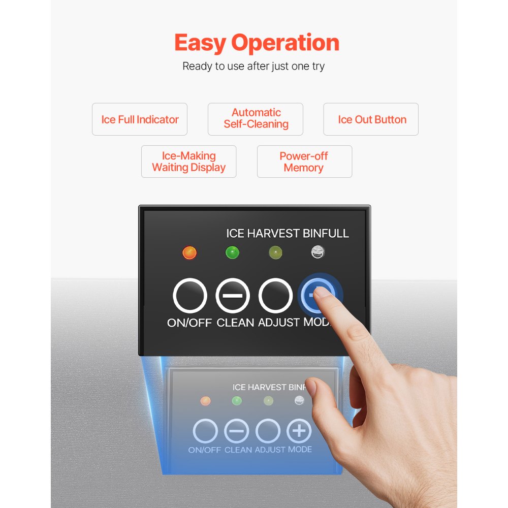 VEVOR Máquina de hielo empotrada bajo encimera, 22,7 kg/día, con bomba de drenaje, puerta reversible, acero inoxidable, máquina de hielo independiente para cocinas comerciales y domésticas.