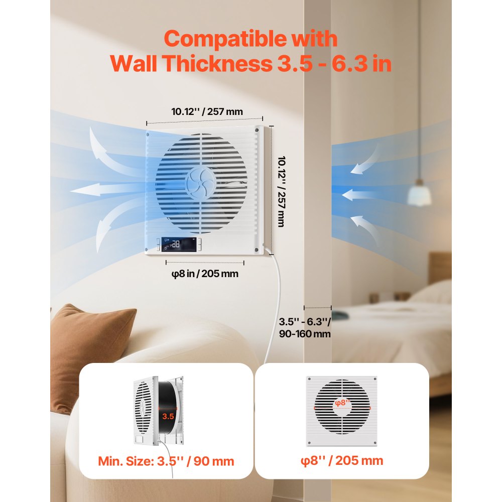 Ventilador de pared VEVOR de 7.5 pulgadas, 2 en 1, 305 CFM, con control remoto y flujo de aire bidireccional, 10 velocidades de ventilación, silencioso, para cocina, sala de estar, lavandería y taller.