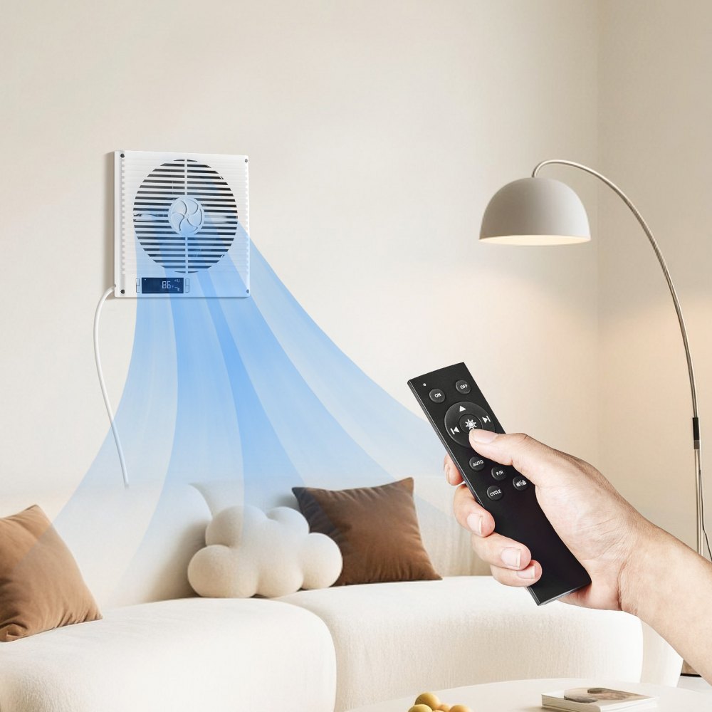 Ventilador de pared VEVOR de 7.5 pulgadas, 2 en 1, 305 CFM, con control remoto y flujo de aire bidireccional, 10 velocidades de ventilación, silencioso, para cocina, sala de estar, lavandería y taller.