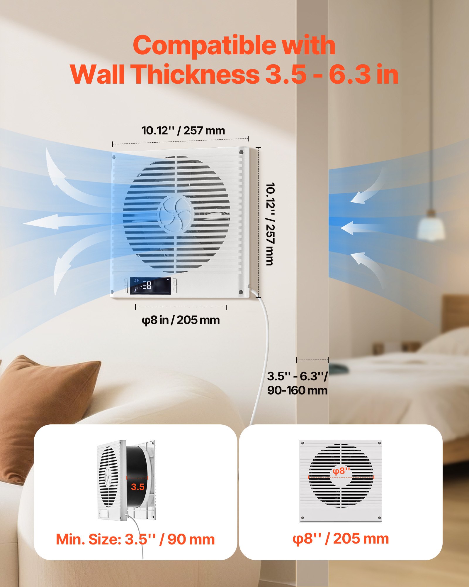 Ventilador de pared VEVOR de 7.5 pulgadas, 2 en 1, 305 CFM, con control remoto y flujo de aire bidireccional, 10 velocidades de ventilación, silencioso, para cocina, sala de estar, lavandería y taller.