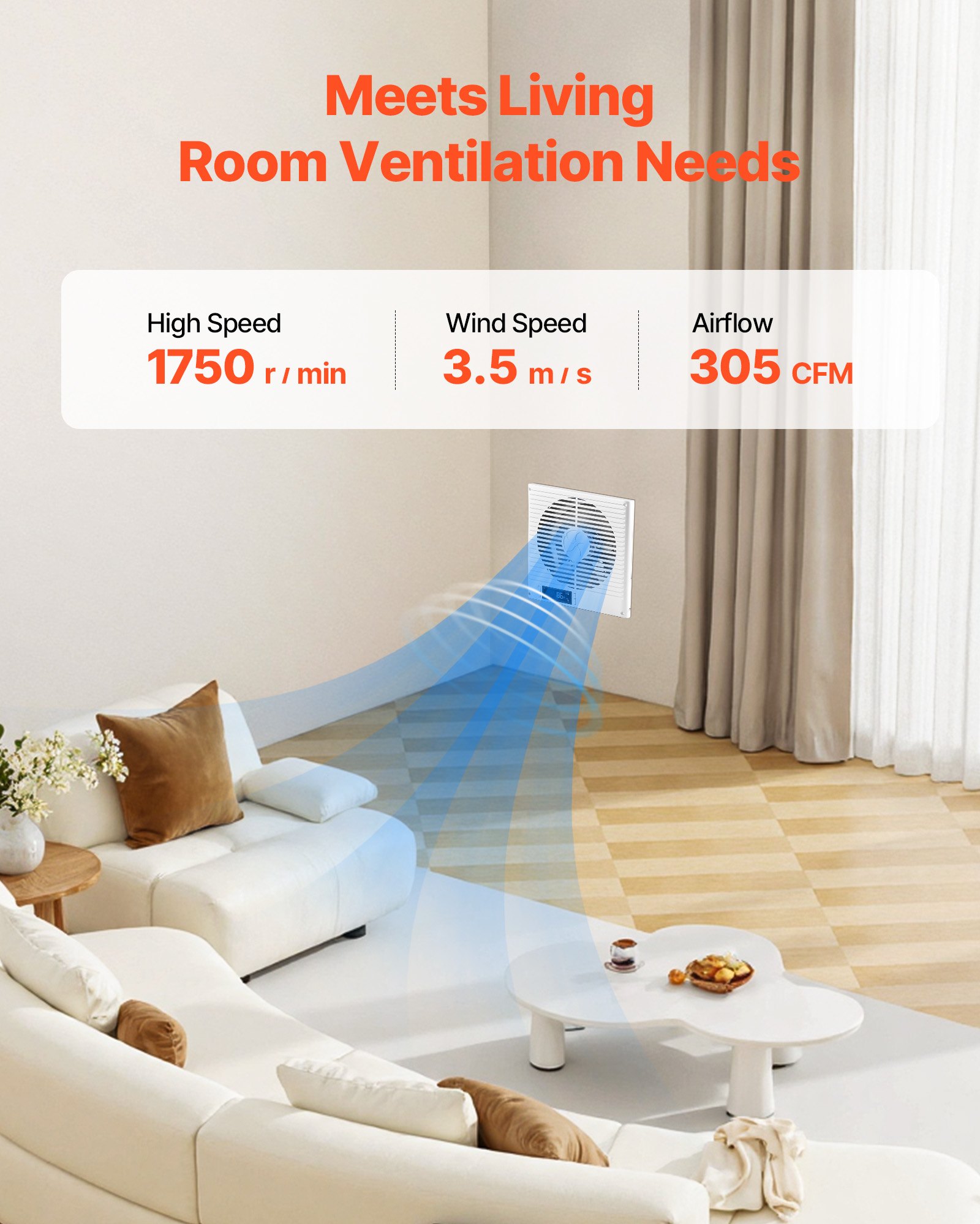 Ventilador de pared VEVOR de 7.5 pulgadas, 2 en 1, 305 CFM, con control remoto y flujo de aire bidireccional, 10 velocidades de ventilación, silencioso, para cocina, sala de estar, lavandería y taller.