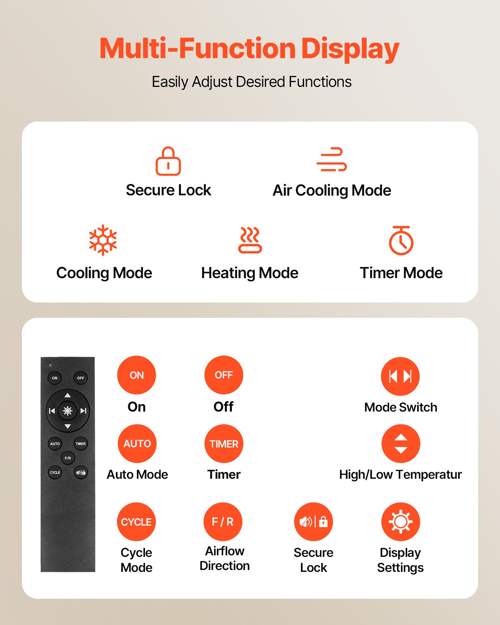 Ventilador de pared VEVOR de 7.5 pulgadas, 2 en 1, 305 CFM, con control remoto y flujo de aire bidireccional, 10 velocidades de ventilación, silencioso, para cocina, sala de estar, lavandería y taller.