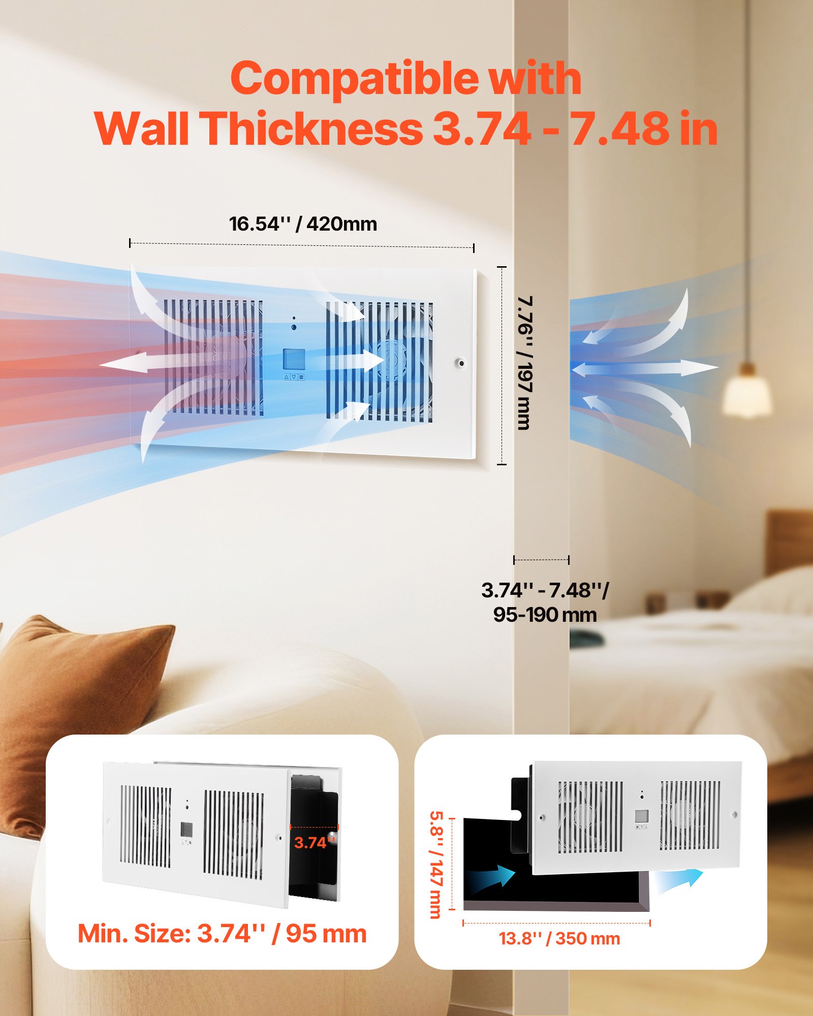 Ventilador de pared VEVOR de 4 pulgadas, 2 en 1, 300 CFM, con control remoto y control de temperatura, 10 velocidades de ventilación silenciosa para cocina, sala de estar, lavandería y taller.
