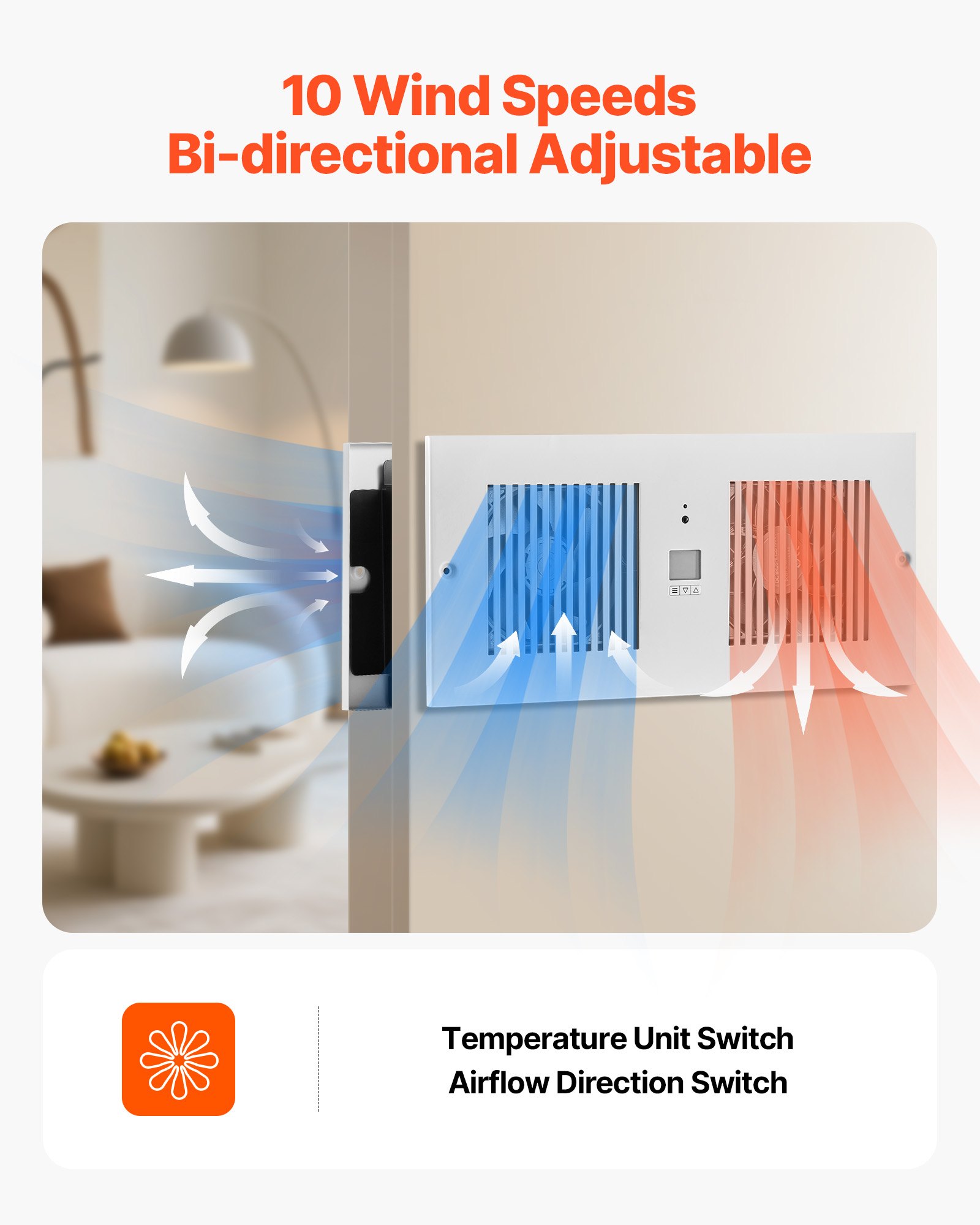 Ventilador de pared VEVOR de 4 pulgadas, 2 en 1, 300 CFM, con control remoto y control de temperatura, 10 velocidades de ventilación silenciosa para cocina, sala de estar, lavandería y taller.