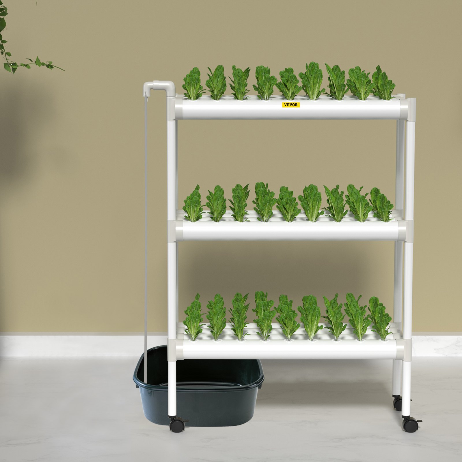 Tuspuzz Sistema de cultivo hidropónico vevor, 108 lugares, 12 tuberías de PVC - u de grado alimenticio, kit de cultivo interior de 3 plantas, con bomba de agua, cronómetro, cesta de nido, esponja