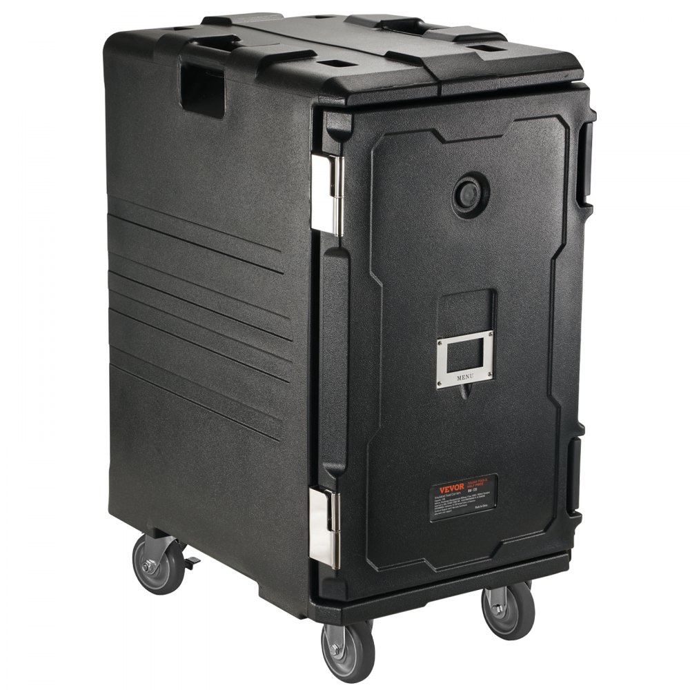 VEVOR - Porta recipientes térmicos para alimentos, caja caliente de 109 cuartos para catering, porta cajas de alimentos LLDPE con hebillas dobles, calentador de alimentos de carga frontal con asas, cargador final con ruedas para restaurantes, cantinas, etc.