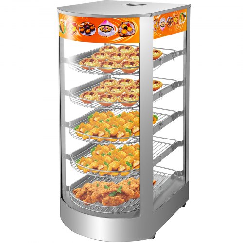 VEVOR - Calentador de alimentos comercial de 110 V y 14,2 pulgadas, calentador de pizza eléctrico de 5 niveles y 800 W, pantalla de 86 a 185 °F, vitrina de pastelería con puerta de vidrio templado, gabinete con calefacción para restaurante, con 1 bandeja y 1 pinza para pan