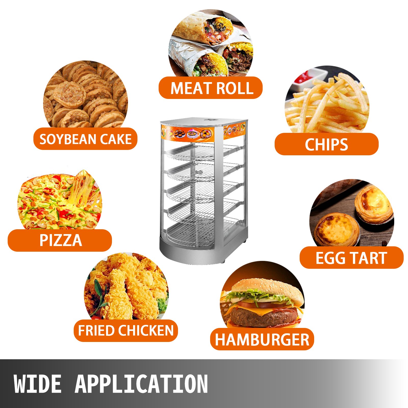 VEVOR - Calentador de alimentos comercial de 110 V y 14,2 pulgadas, calentador de pizza eléctrico de 5 niveles y 800 W, pantalla de 86 a 185 °F, vitrina de pastelería con puerta de vidrio templado, gabinete con calefacción para restaurante, con 1 bandeja y 1 pinza para pan